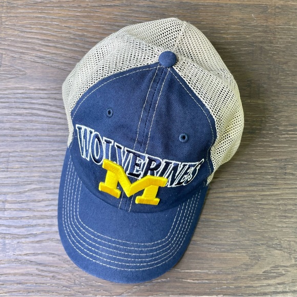 Michigan Wolverines Baseball Cap Hat Navy Blue Yellow Mesh Embroidered - Picture 3 of 8
